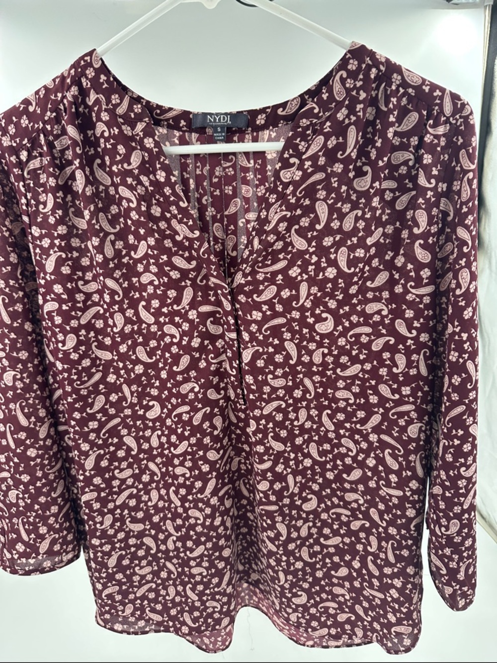NYDJ Maroon Paisley V-Neck Blouse
